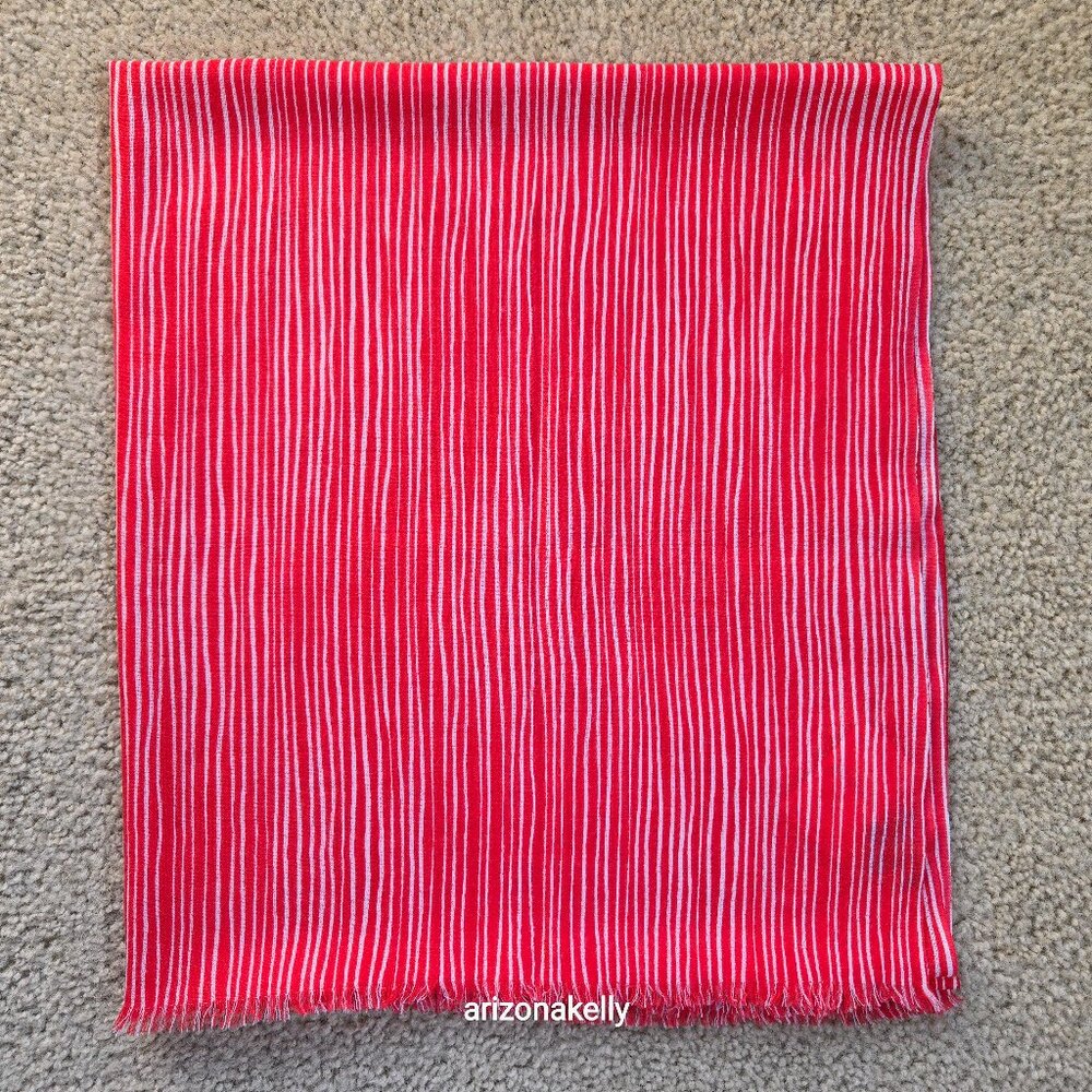 NWT J. McLaughlin Wool Scarf Lightweight Soft Park Stripe Red Coral